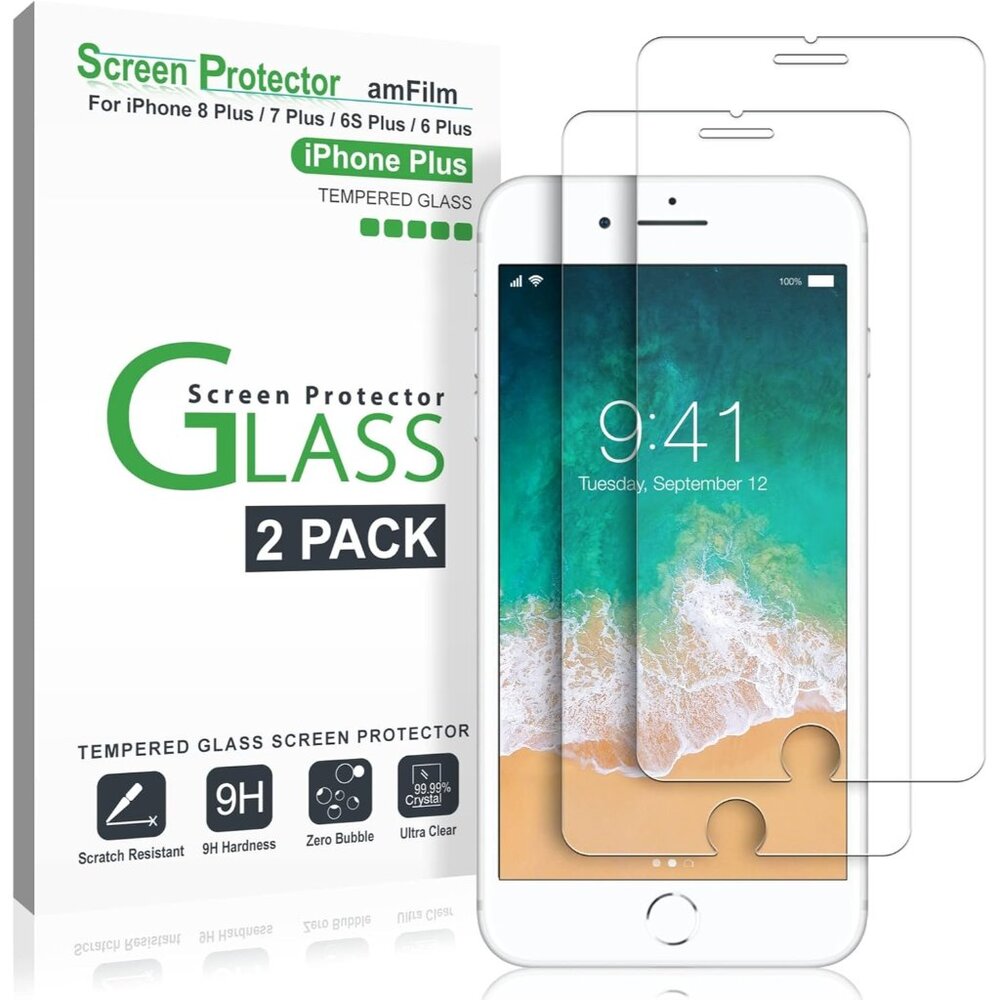 Glass Screen Protector for iPhone 8 Plus 7 Plus 6S Plus 6 Plus 2 Pack Tempered